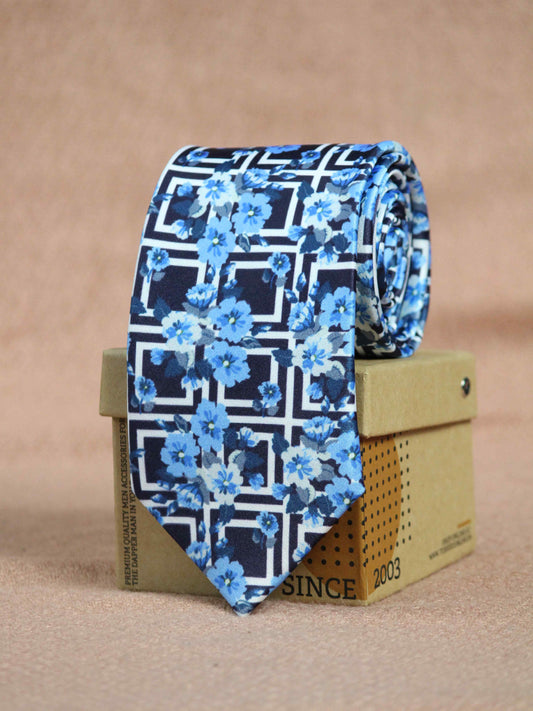 Indigo Floral Printed Necktie