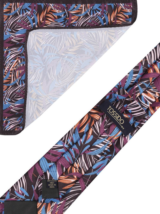 Black Base Printed Necktie & Pocket Square Set - TOSSIDO