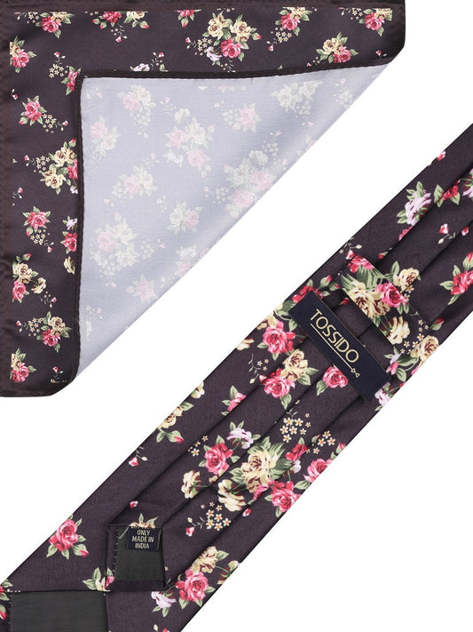 Black Base Printed Necktie & Pocket Square Set - TOSSIDO