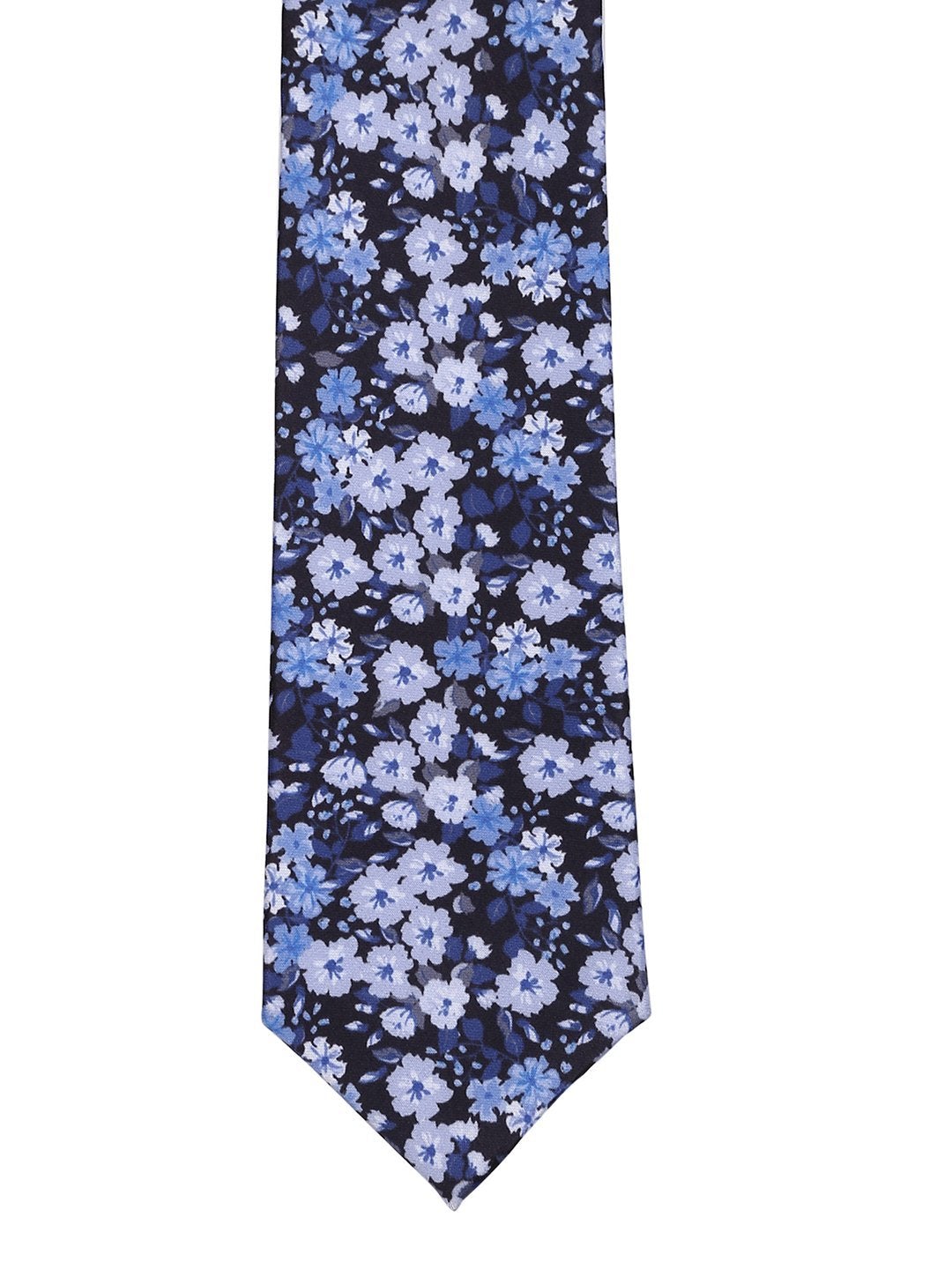 Blue Floral Printed Necktie & Pocket Square Set - TOSSIDO