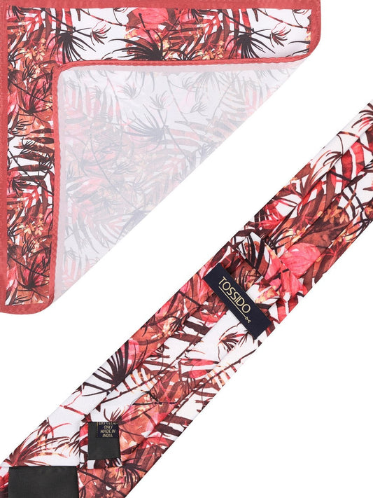 Multicolor Base Printed Necktie & Pocket Square Set - TOSSIDO