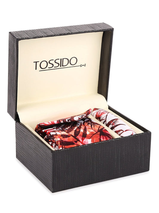 Multicolor Base Printed Necktie & Pocket Square Set - TOSSIDO