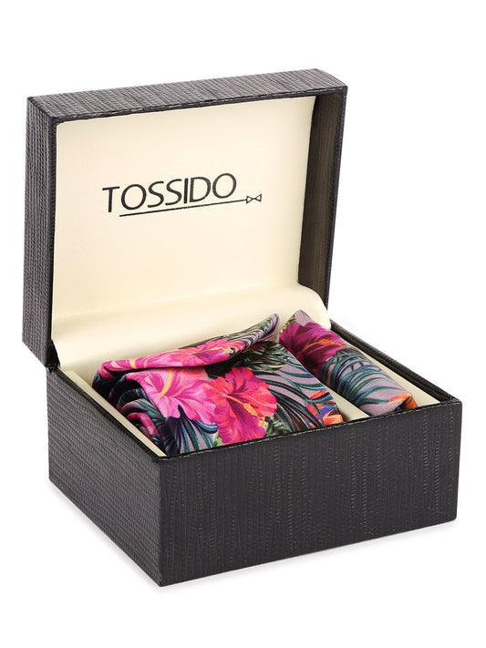 Multicolor Base Printed Necktie & Pocket Square Set - TOSSIDO