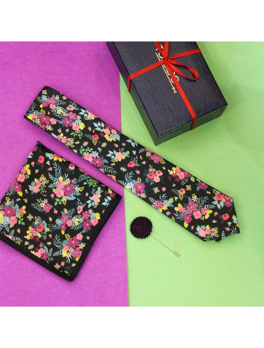 Multicolored Printed Necktie & Pocket Square Set - TOSSIDO