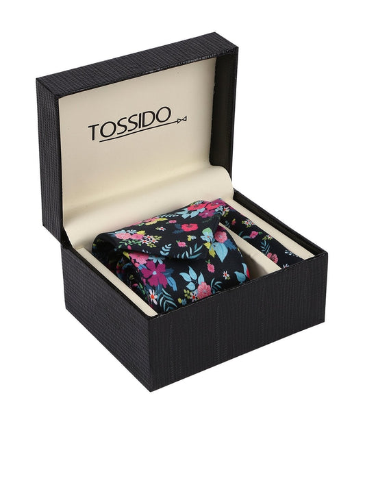 Multicolored Printed Necktie & Pocket Square Set - TOSSIDO