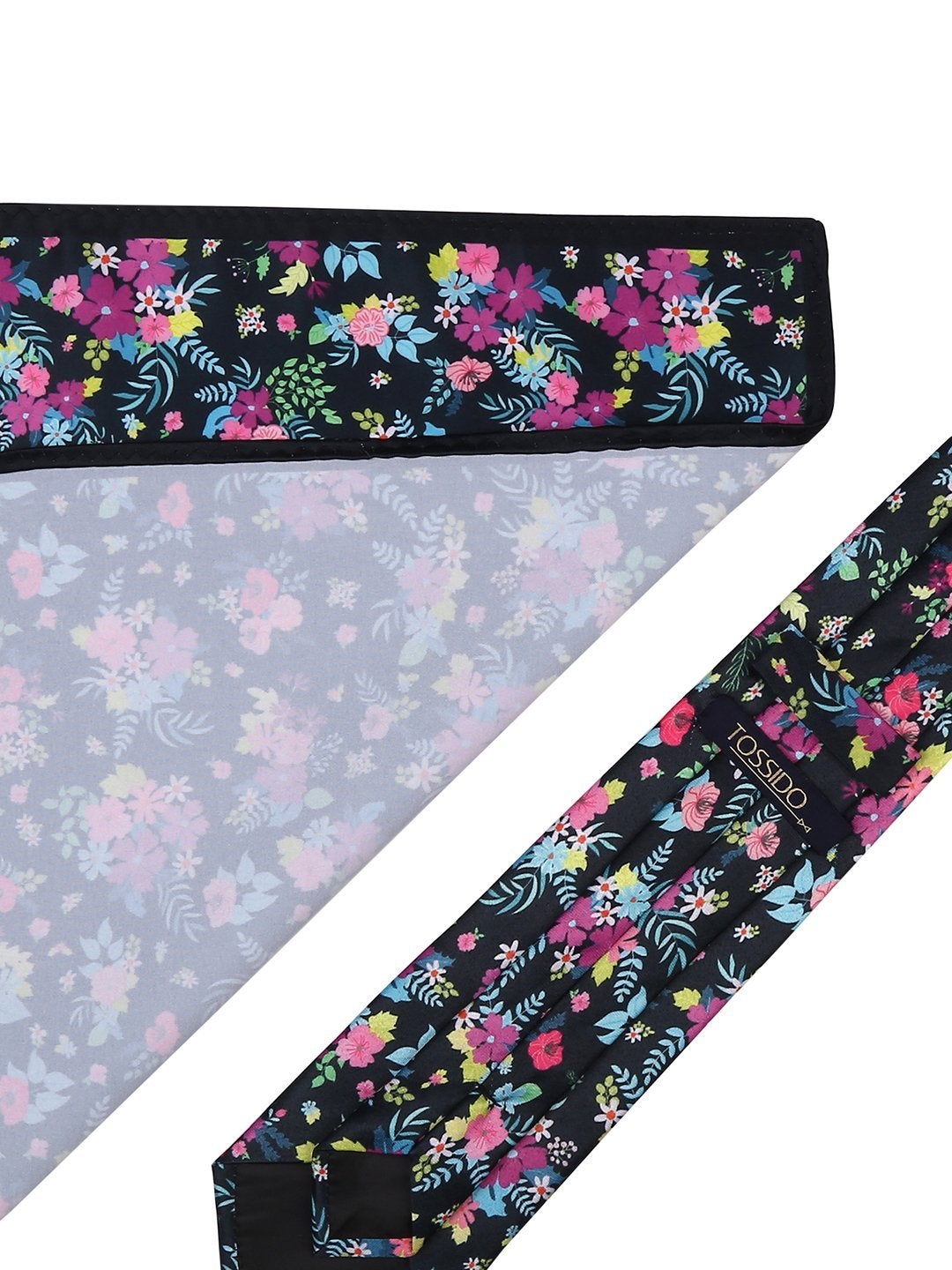 Multicolored Printed Necktie & Pocket Square Set - TOSSIDO