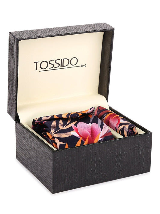 Purple Base Printed Necktie & Pocket Square Set - TOSSIDO