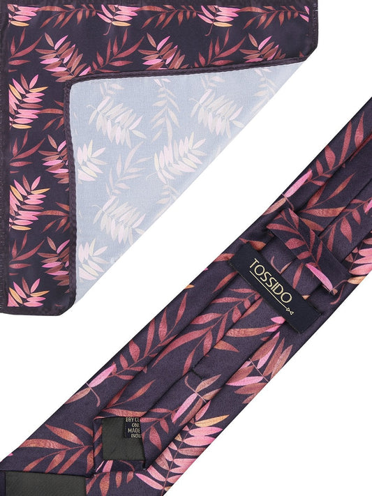 Purple Base Printed Necktie & Pocket Square Set - TOSSIDO