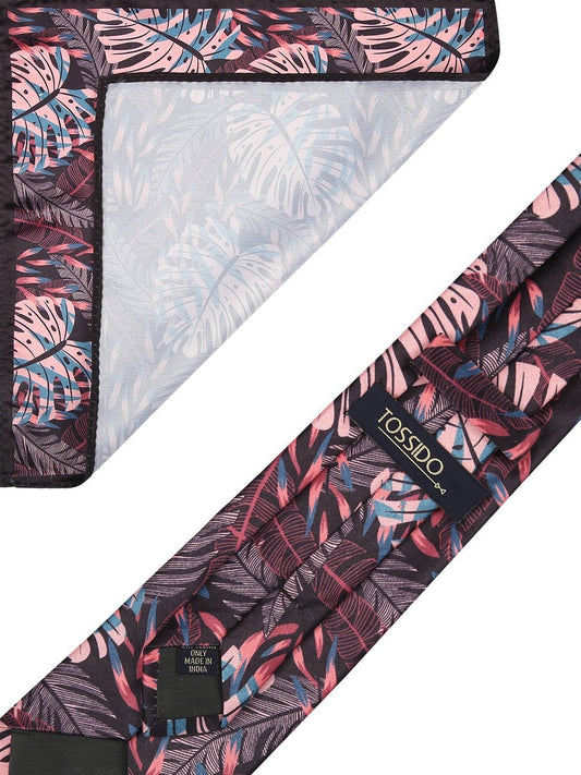 Black Base Printed Necktie & Pocket Square Set - TOSSIDO