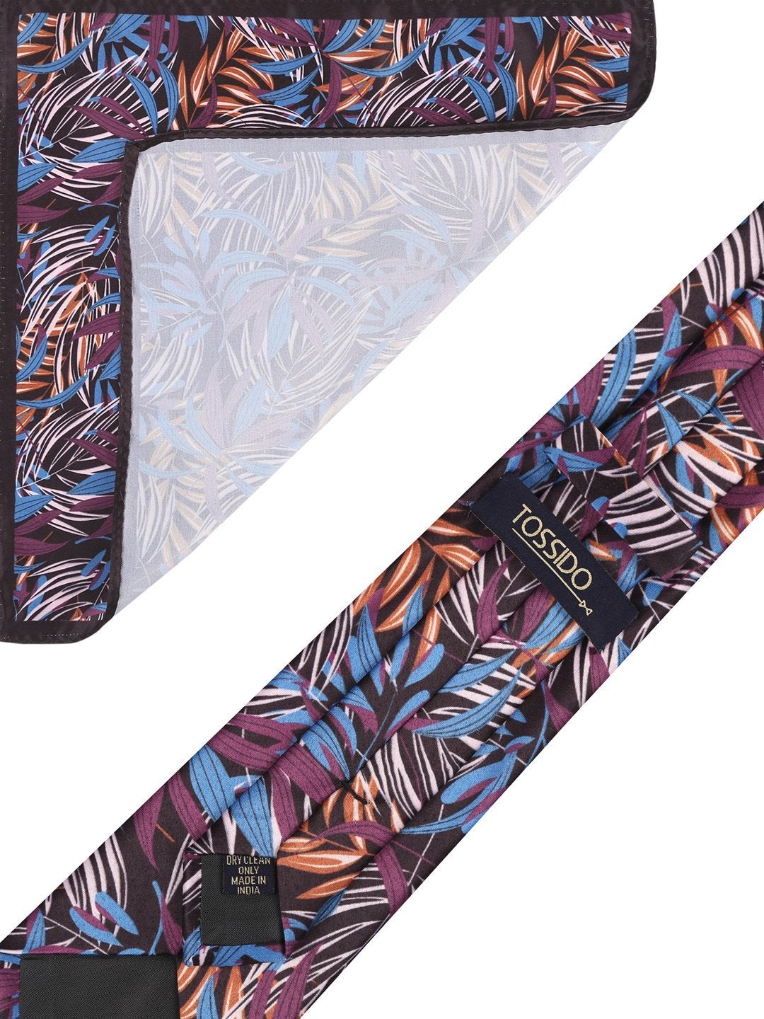 Black Base Printed Necktie & Pocket Square Set - TOSSIDO