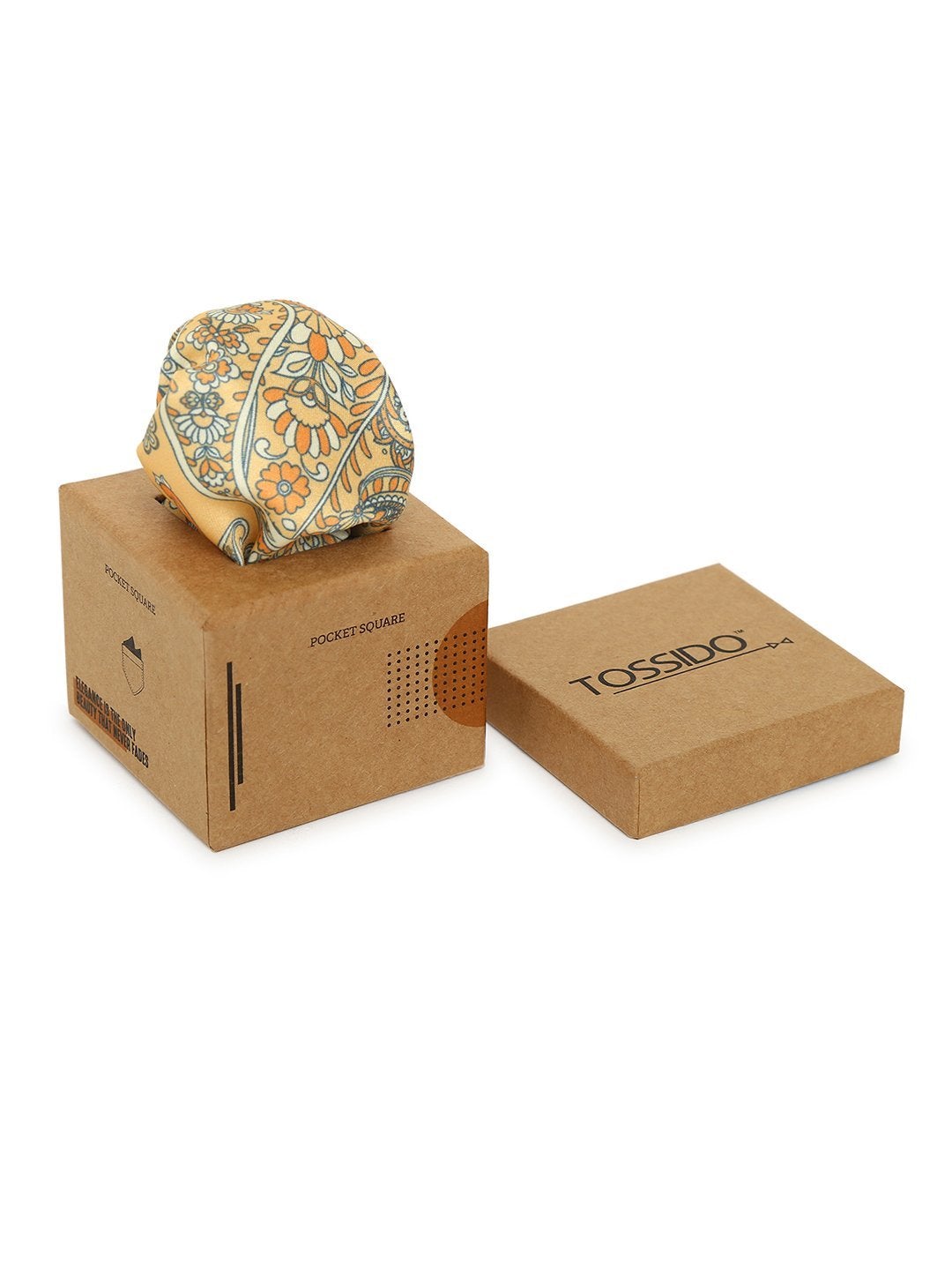 Mustard Printed Pocket Square - TOSSIDO