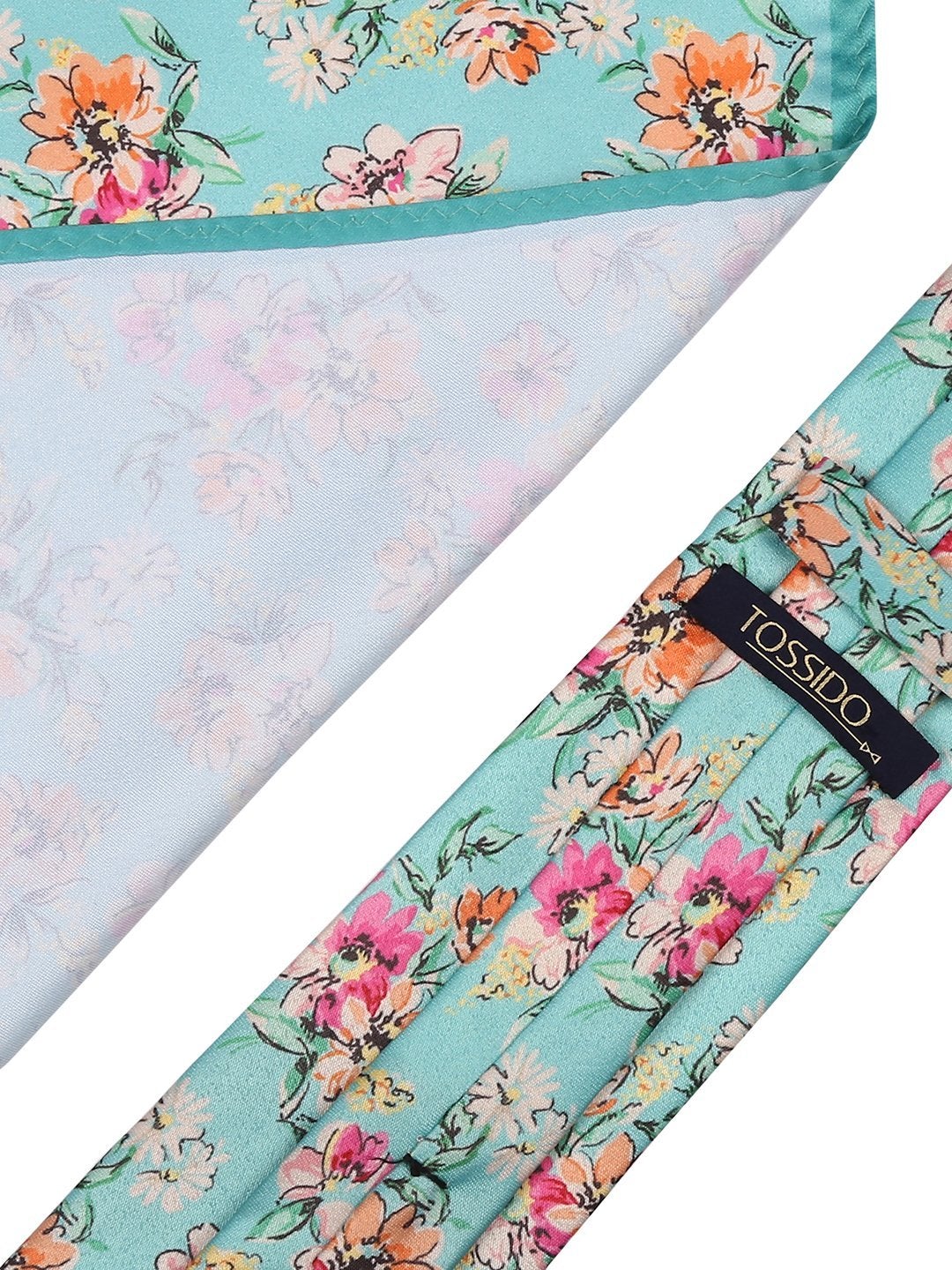 Sea Green Printed Necktie & Pocket Square Set - TOSSIDO